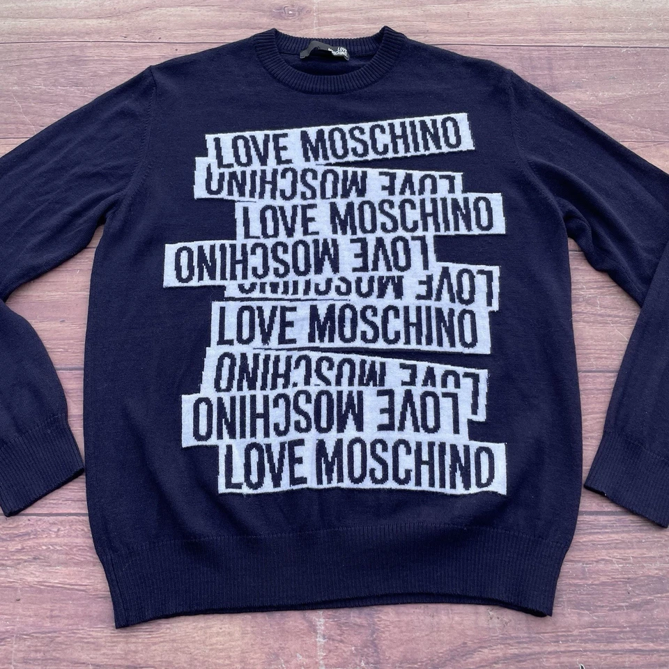 Vintage Love Moschino Printed Sweater Wool Men's Luxury Y2K Long Sleeve Size M - Image 3 of 4