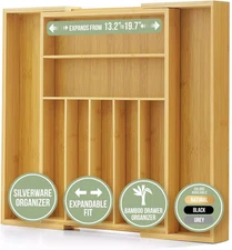 Bamboo Drawer Organizer - Expandable Silverware Organizer & Utensil Drawer Organ