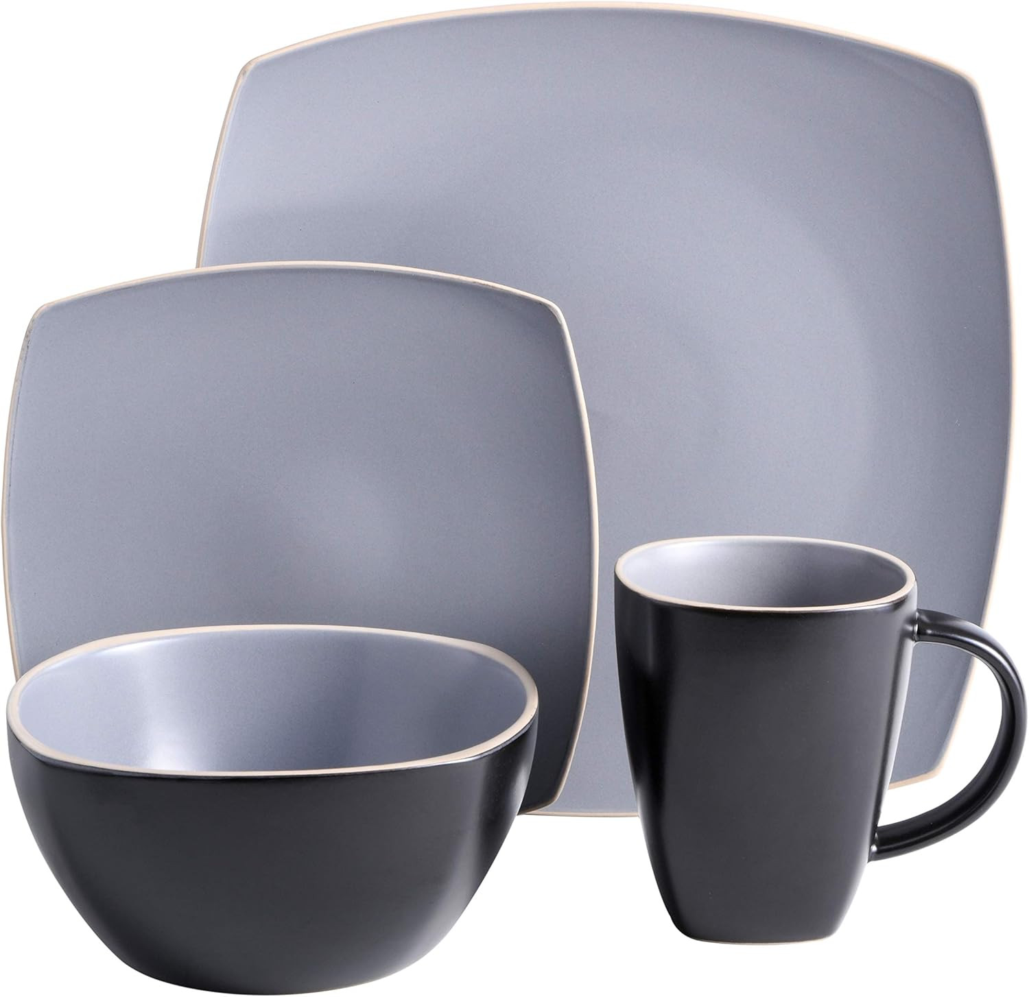 Gibson Elite Soho Lounge Dinnerware Set, Service for 4 (16Pcs), Matte Gray