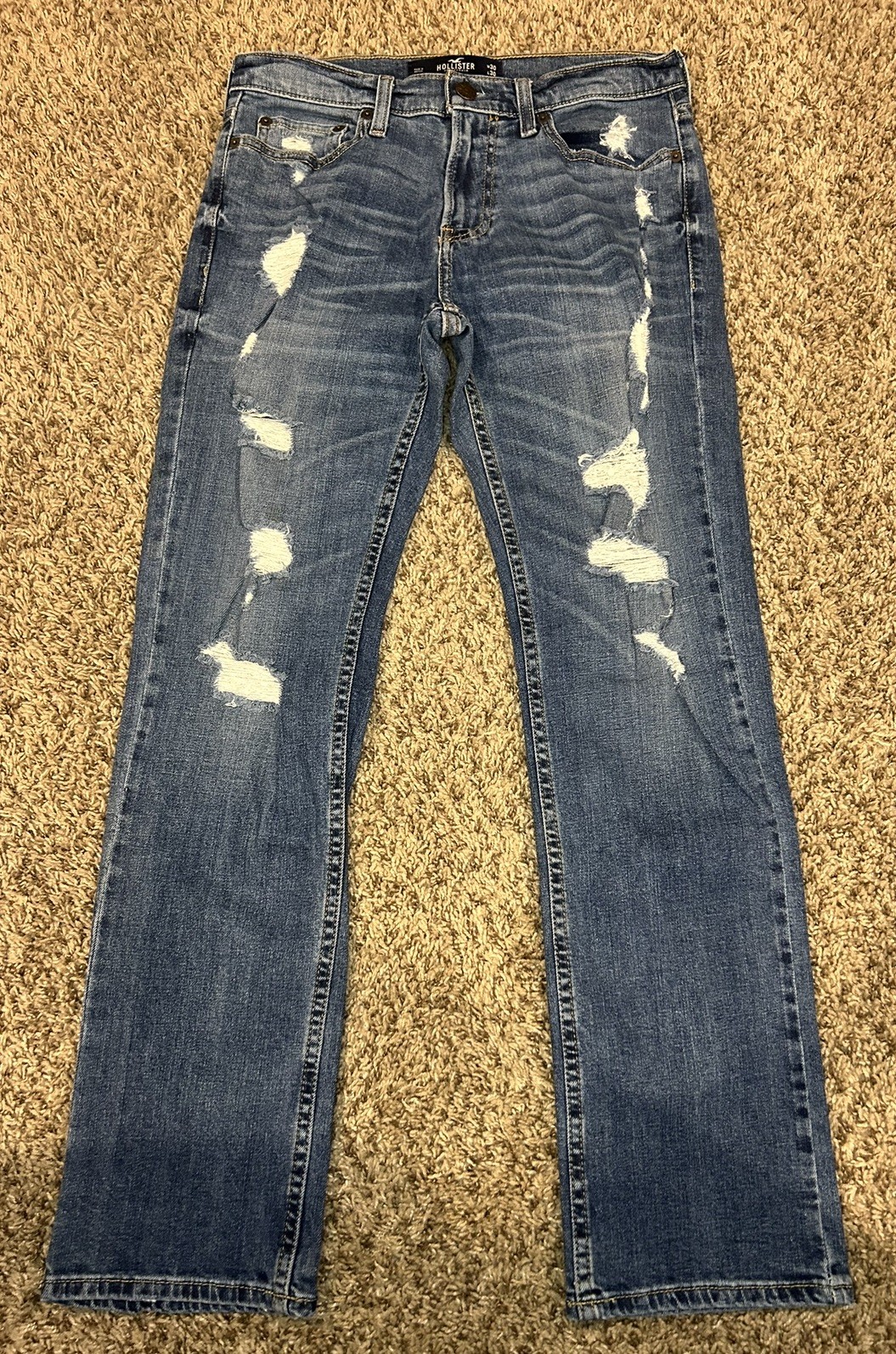 Hollister Men's Jeans Size 30 x 30 Slim Straight Distressed  Stretch Blue Denim