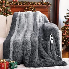 Heated Electric Blanket Throw–Faux Fur with Soft Thick Sherpa,Warm Winter Birt