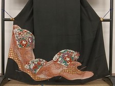 Heiwaya Kimono Luxury black tomesode piece embroidery imperial car cypress fan