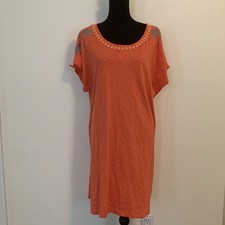 Talbots Orange Coral Short Sleeve Shirt Dress Embroidered Women’s Petite 2Xp