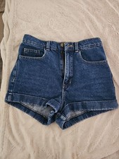 American Apparel High Waisted Shorts Womens 26 Blue Cuffed Denim Made In USA