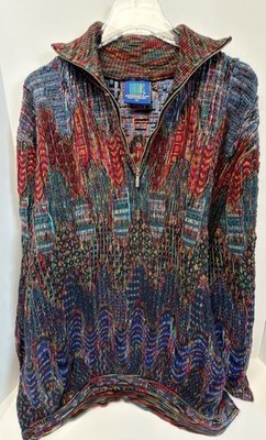 Vintage Limnos Australia 3D Knit Sweater Cotton Coogi Style XL Y2K 90s 1/4 Zip