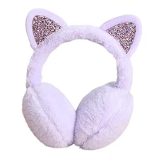 Winter Warm Cat Ear Muffs for Women Girls Cute Catear Earmuff Ladies Purple