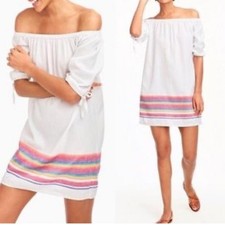 J CREW XXS white & rainbow base mini linen blend dress