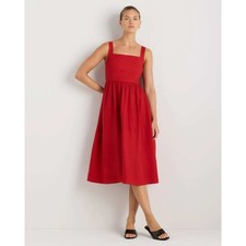 Quince European Linen Fit & Flare Midi Dress Red Size Large NWT