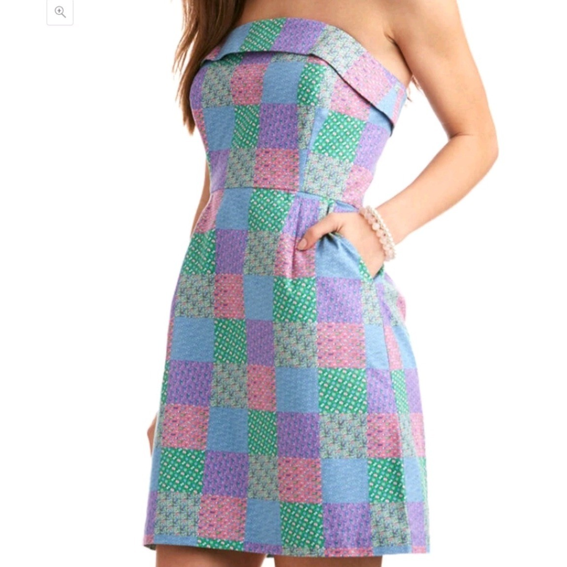 Vineyard Vines Pastel Cotton Patchwork Strapless … - image 1