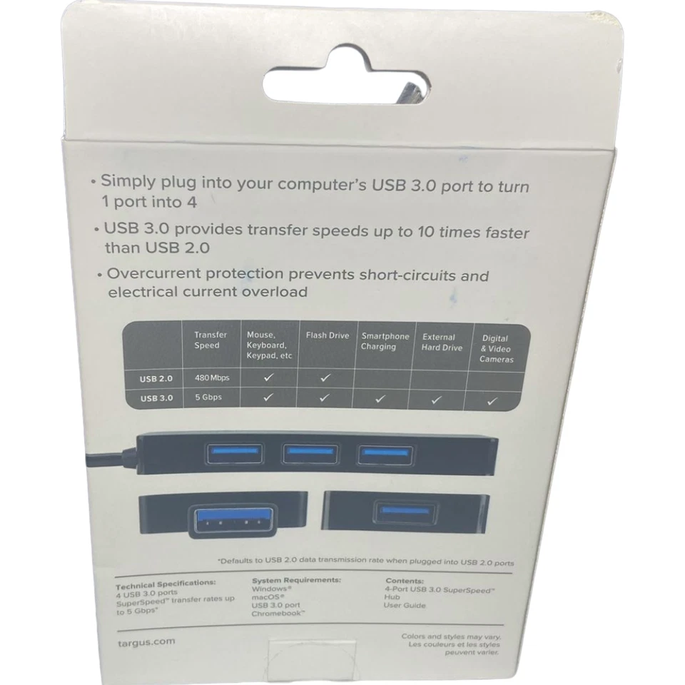 Targus 4 Port USB Hub High Speed Compact Portable ACH114US  Laptop PC Accessory - Image 2 of 4
