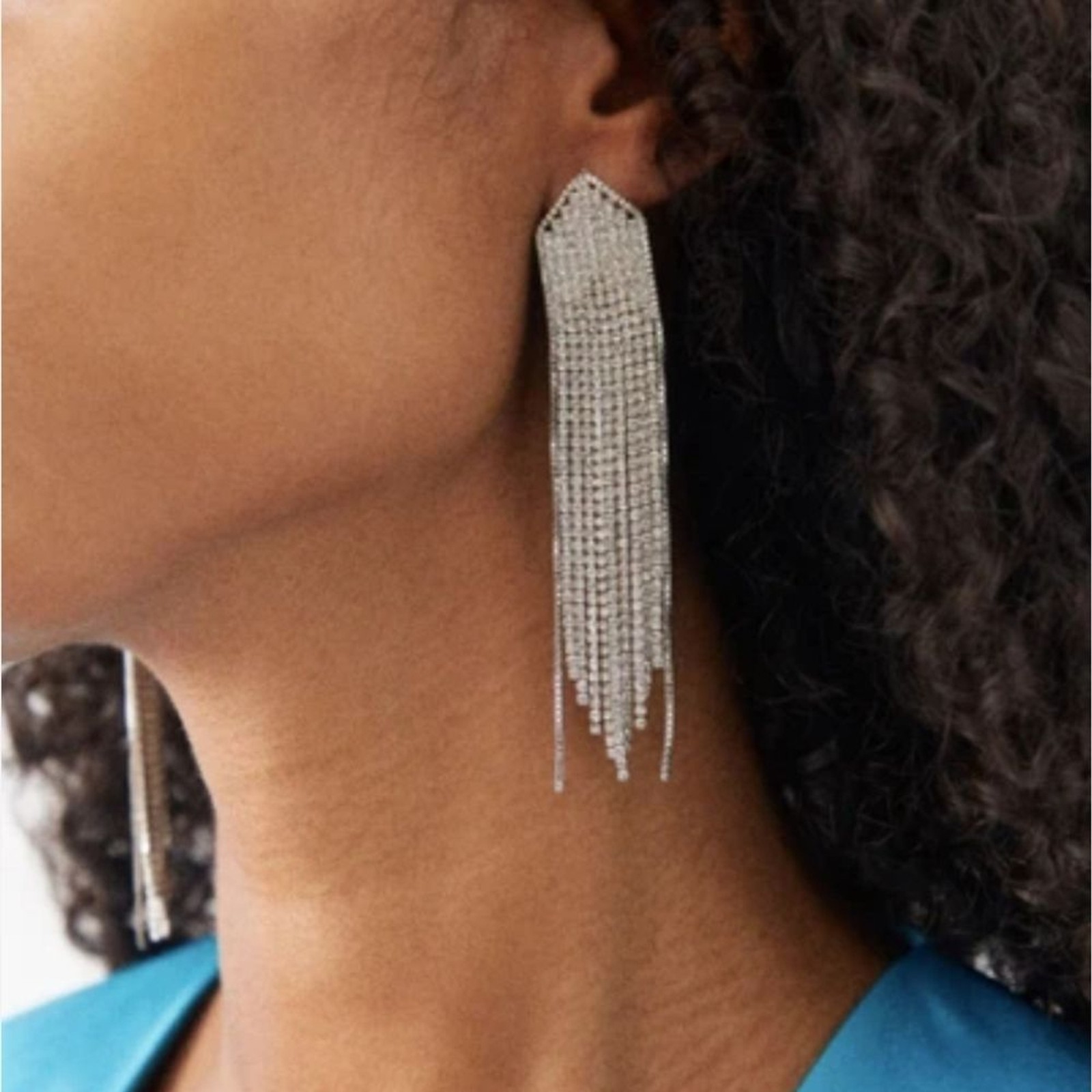 Rhinestone Silver Dangling Earrings - image 1