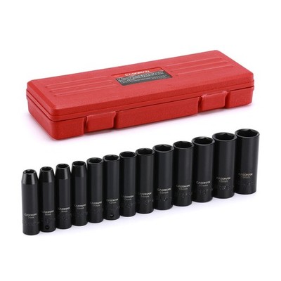 13 Pieces 3/8-Inch Drive Impact Socket Set, 6-Point, Metric, Deep, CR-V, 7mm ...