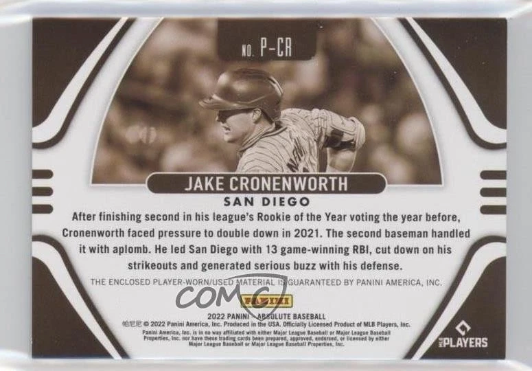 2022 Panini Absolute Patch /99 Jake Cronenworth #P-CR Patch - Image 2 of 2