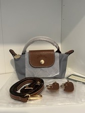 Sac Mini Longchamp XS Gris/Bleu - NEUF Avec Étiquette & Bandouliere