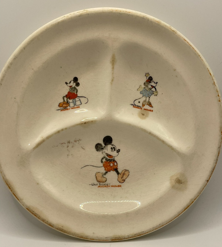 1930's MICKEY & MINNIE MOUSE Patriot China ceramic sectional plate Disney