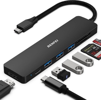 USB-C Hub 7 in 1 Multiport Adapter HDMI SD Kartenleser 3x USB 3.0 60W Power