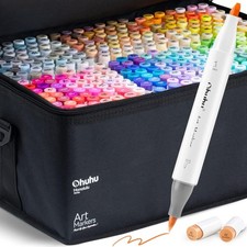 Ohuhu 320-Color Double Tipped Alcohol Marker Set-Brush Chisel-Refillable Ink
