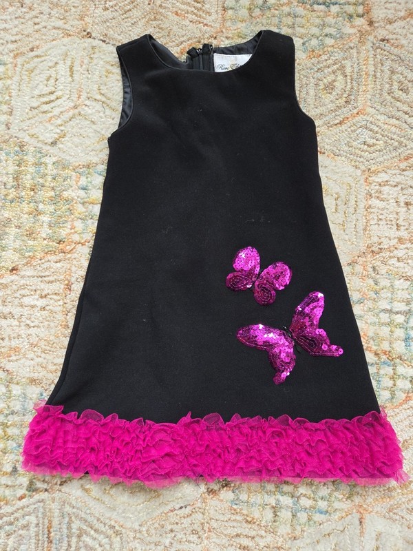RARE EDITIONS - GIRLS' BLACK W/PINK RUFFLE DRESS - SIZE 5