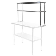 Commercial Stainless Steel Kitchen Prep Table Wide Double Overshelf - 12" x 48"