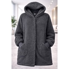 Jill Martin Homebody Sherpa Fleece Hooded Cardigan Black XL 1X Oversized Wrap