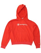 CHAMPION Womens Graphic Hoodie Jumper UK 16 Large Red Cotton CF11
