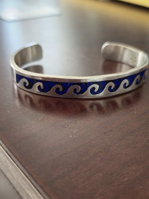 Rare Vintage Hopi Native American Jewelry Silver Overlay Wave Bracelet
