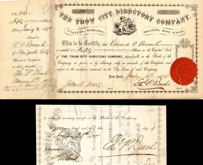 Trow City Directory Co. Issued to and Signed 3 times by Edward P. Beach - Stoc