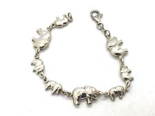 Solid 925 Sterling Silver Linking Elephants Bracelet