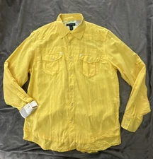 INC INTERNATIONAL CONCEPTS Shirt Mens Large Yellow Linen Cotton Western Snap