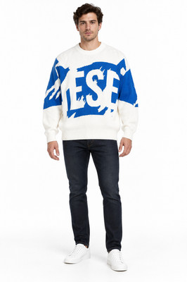 DIESEL K-MAXIS MEN S WHITE BLUE OVERSIZED LOGO KNITTED JUMPER L AUTHENTIC