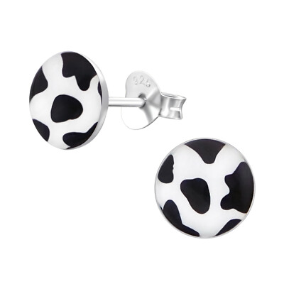 Cowhide Pattern Earrings 925 Silver - Kids Girls Cow Stud Kids Earring