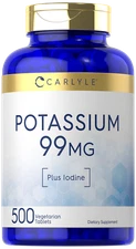 Potassium 99mg | Plus Iodine | 500 Vegetarian Tablets | Non-GMO | by Carlyle
