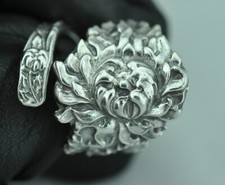 Solid 925 Sterling Silver Flower Floral Adjustable Spoon Ring