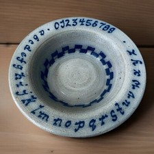 Vintage 1989 Rowe Pottery Works Childs Alphabet Bowl Salt Glazed ABC 123 6  W