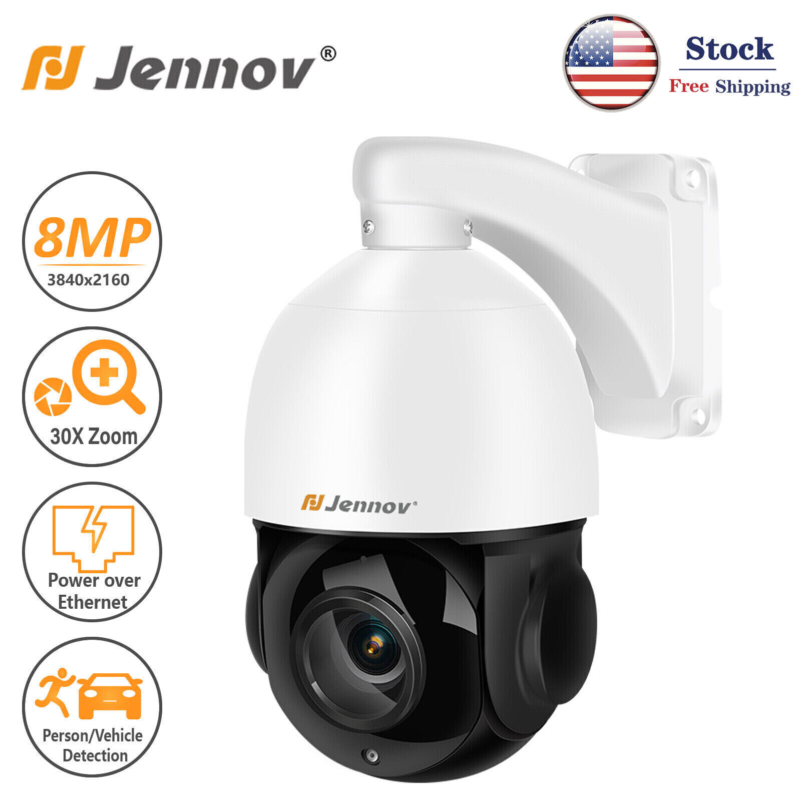 JENNOV 4K PTZ PoE Security Camera with 20X Optical Zoom 360&deg; 328ft Night Vision