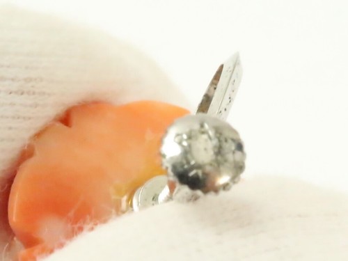 Genuine Japanese Pink Coral Flower Carving Earrings 14mm Silver Clasp 18693706 - Picture 14 of 20