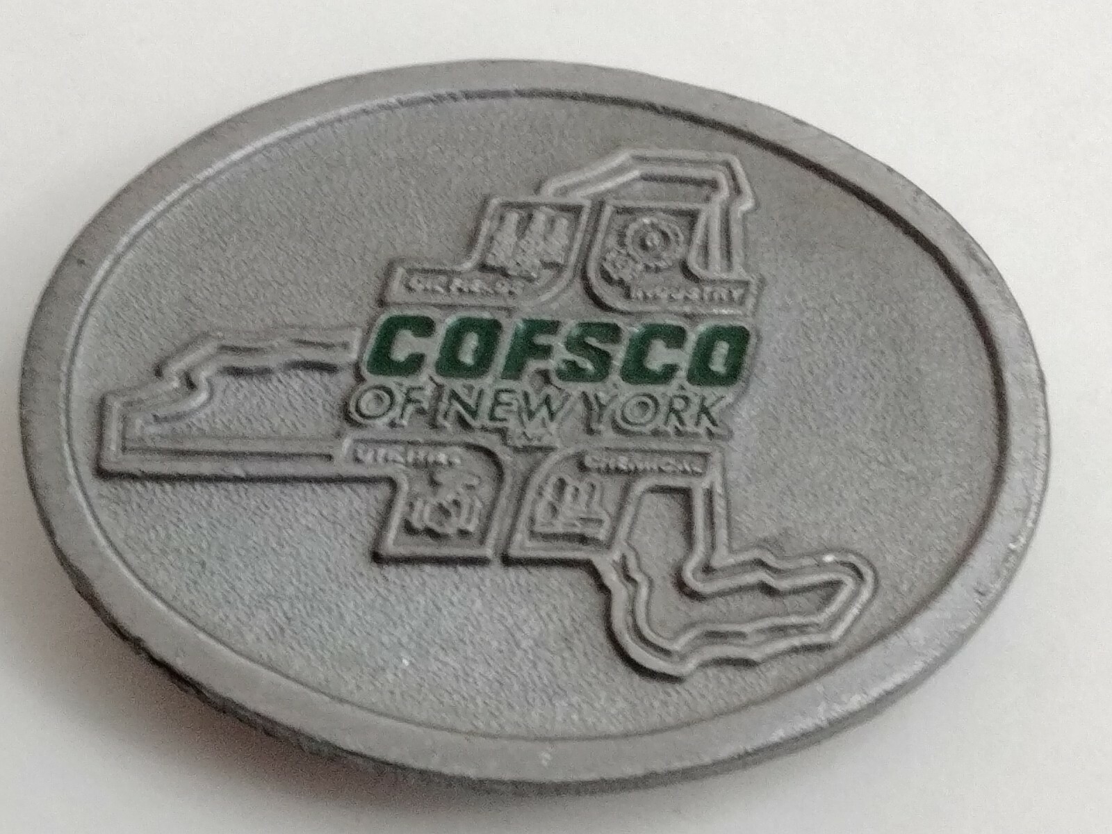 Vintage COFSCO of New York Auto Parts Belt Buckle Metal Advertising Hit Line NY-image