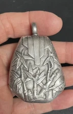 ART DECO Silver Metal Baby Rattle with PALM REPELLED Decor