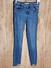 free people jeans womens size 25r skinny stretch low rise fray hem denim blue
