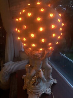 Hollywood Regency lamp VINTAGE RARE Cherub Sunburst Orb ORANGE AMBIANCE SeeVIDEO