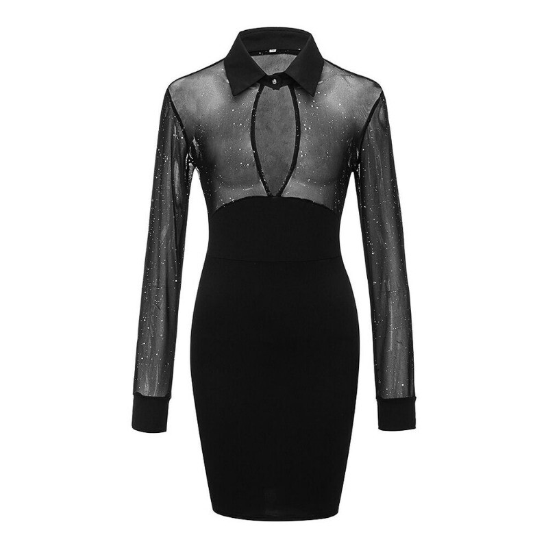nera black mesh high neck bodycon dress Black Sheer Mesh Ruched Bodycon Midaxi Dress main image 1