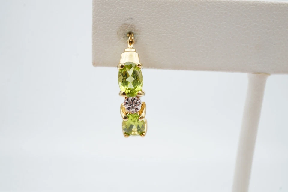 10k Yellow Gold Peridot Diamond Hoop Earrings - Image 2 of 4