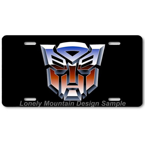 Transformers Autobot Art on Black FLAT Aluminum Novelty Auto License Tag Plate