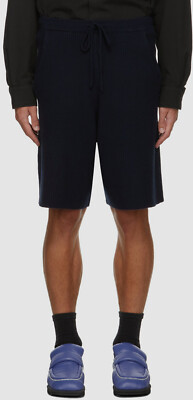 $690 Dries Van Noten Mens Blue Tacoma Merino Wool Knit Shorts Size