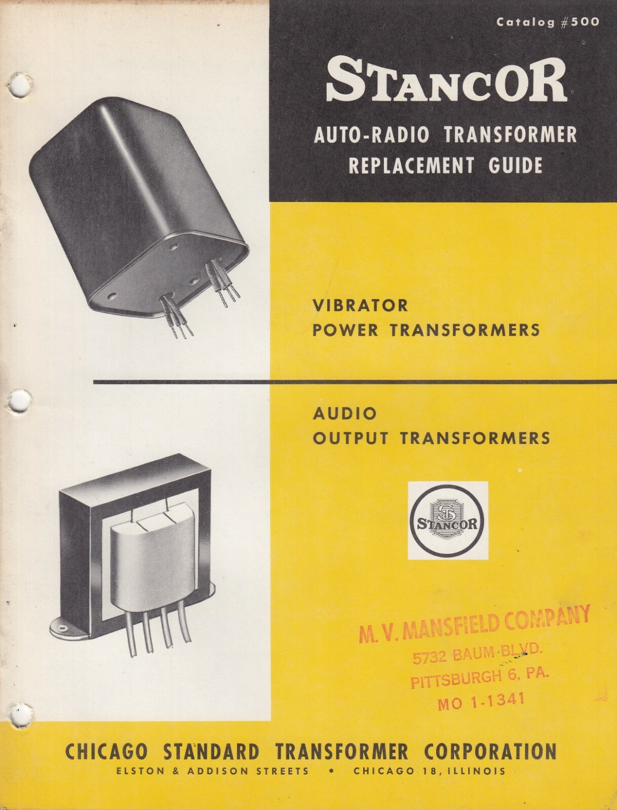 1950's Vintage Stancor TV Transformer Replacement Guide Catalog RCA