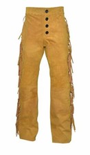 Men's Native American Tan Cowboy Suede Pant Hunting Buckskin Mountain Man