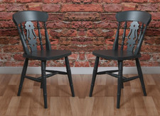 X2 PAINTED FIDDLE-BACK CHAIRS CHOICE OF COLOURS FARROW & BALL OFF BLACK