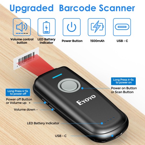 Eyoyo QR Code Barcode Scanner Bluetooth Wireless 2D Cordless Code Scanner for PC - Picture 19 of 27
