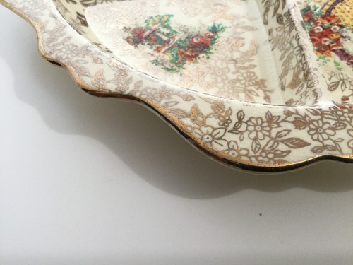 Beautiful Vintage 4 Part Divide Serving Tray/platter, Gold Trim, Country Scene - Picture 4 of 12