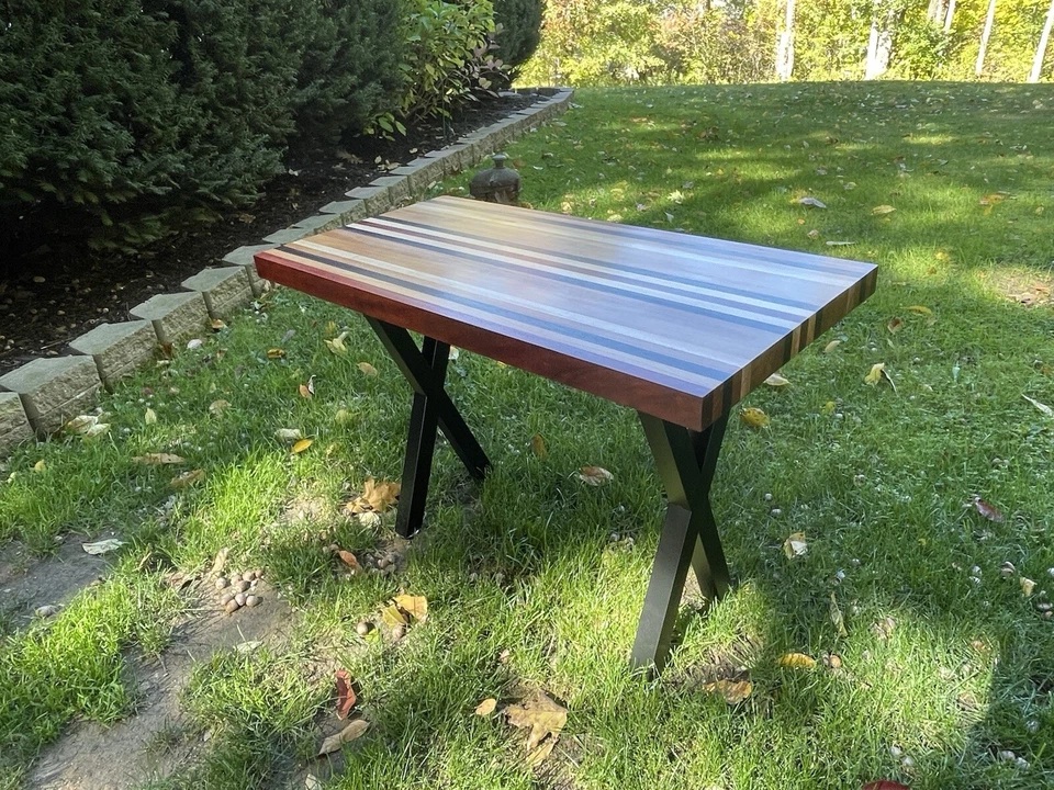 : Mesa de cartas estilo bloque carnicero personalizada hecha a mano, mesa de entrada, mesa de juego: Foto 2 de 4